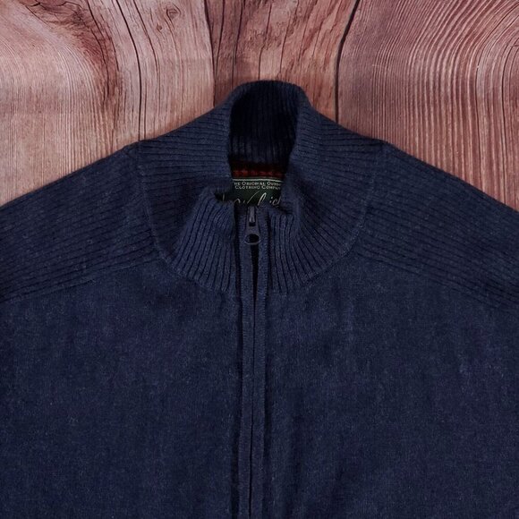 Woolrich Mens Size Large Navy Blue Wool Blend Full Zip Stretch Ribbed Sweater - Picture 5 of 14